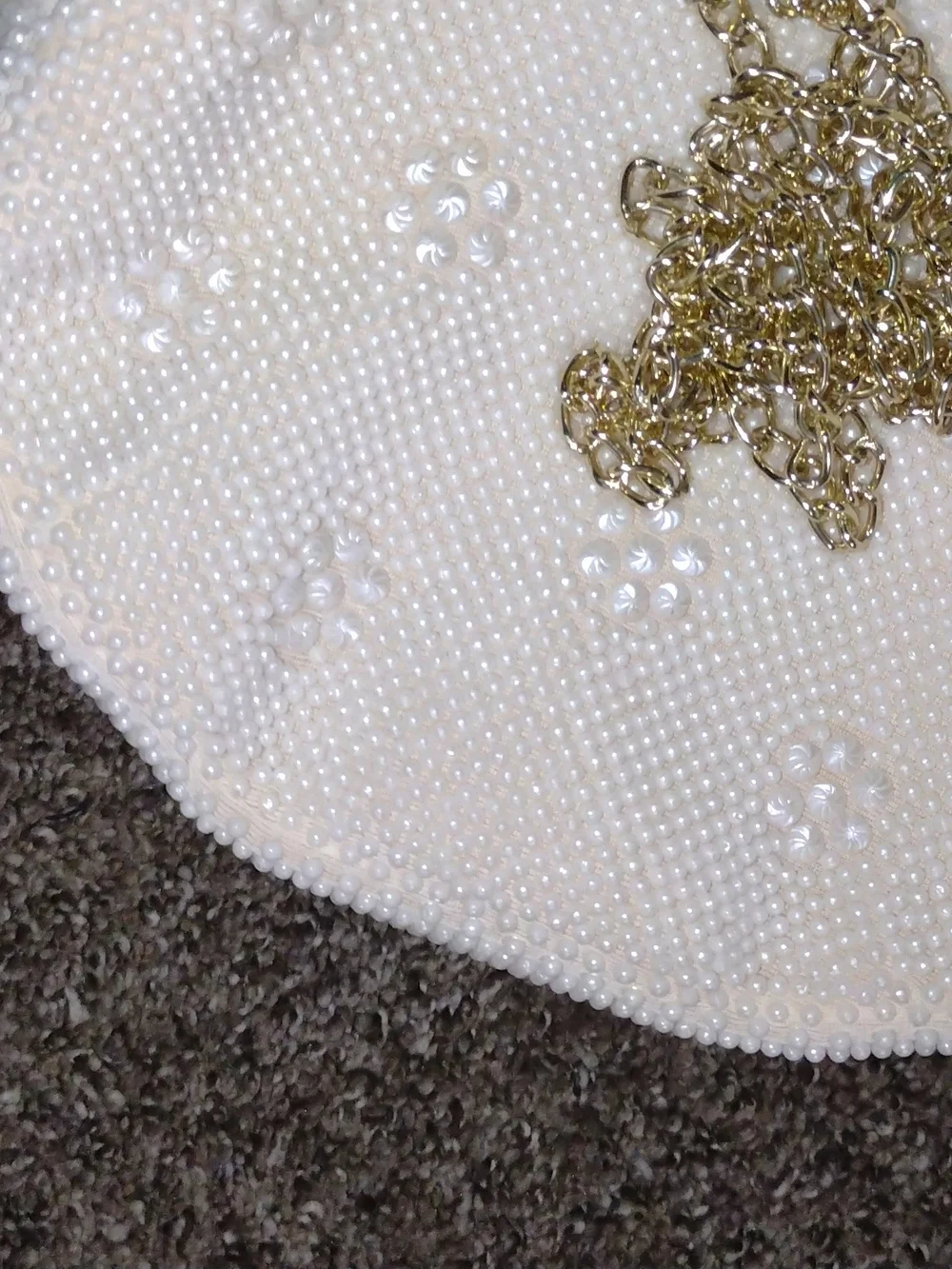 Beaded Cream Evening Crossbody Bag with Gold Frame